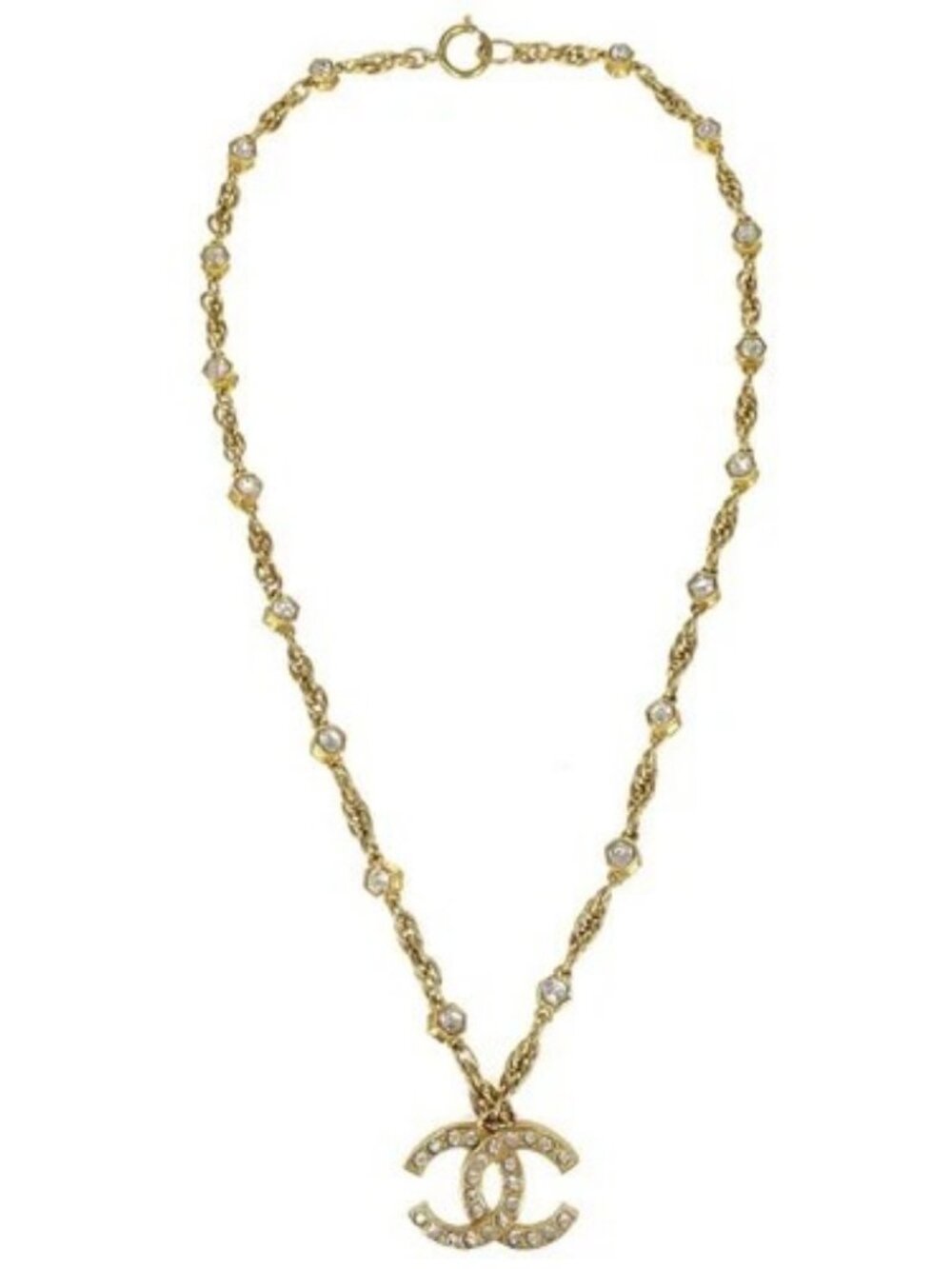 Chanel CC Chain Pendant Necklace Gold Rhinestone 179325